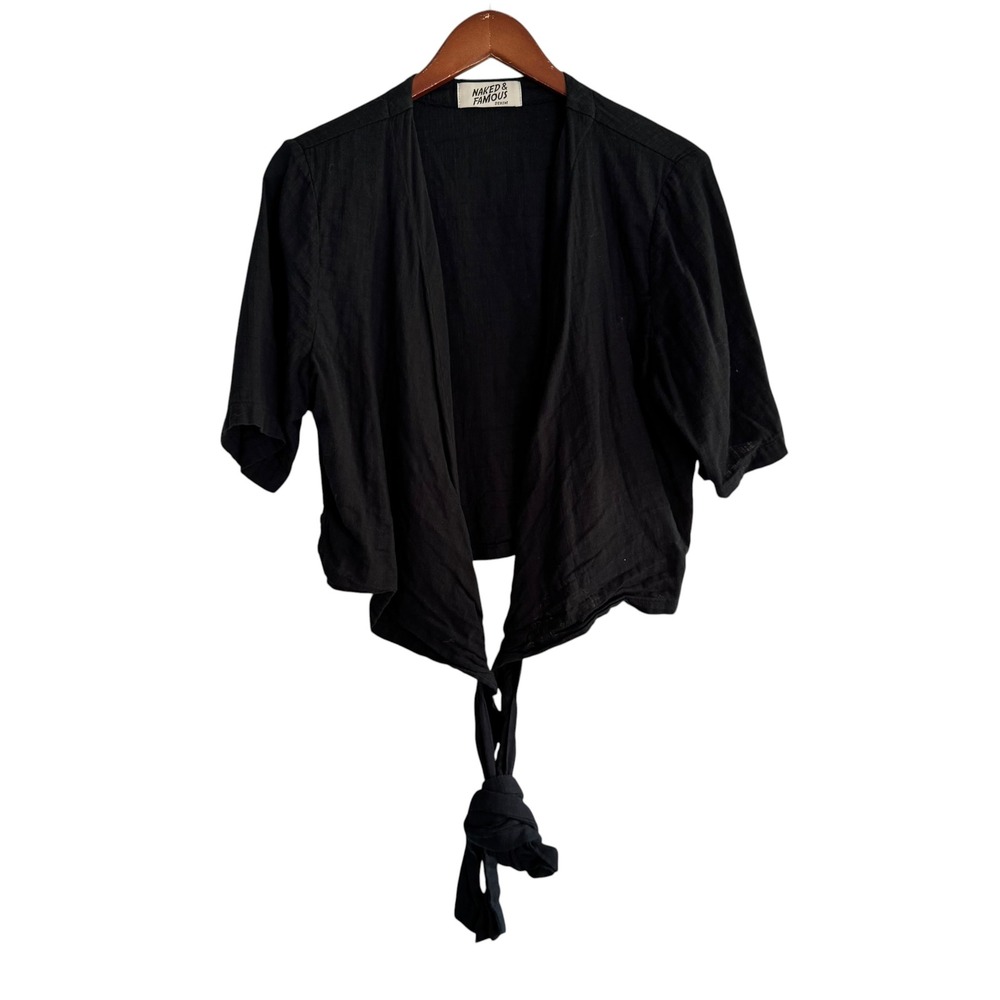 Naked & Famous‎ Black Double Weave Gauze Cotton Wrap Top Made in Canada Size M